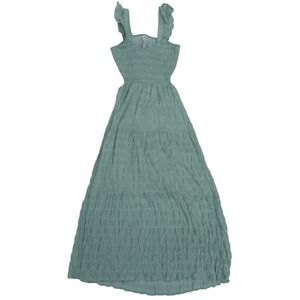 Heartloom Sage Green Smocked Tiered Maxi Dress Ruffle Straps Open Back Small NWT